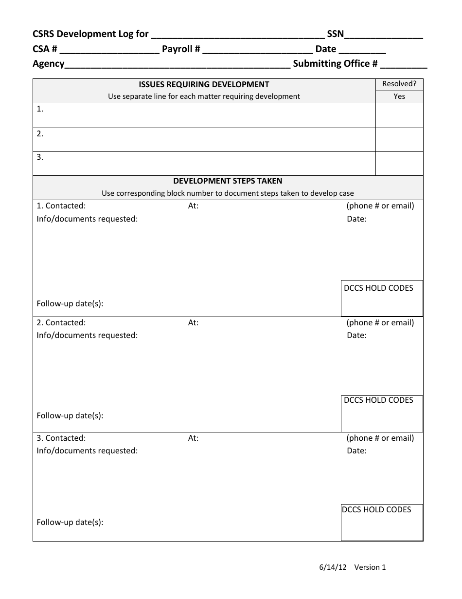 Attachment A Csrs and Fers Development Checklist and Log, Page 4