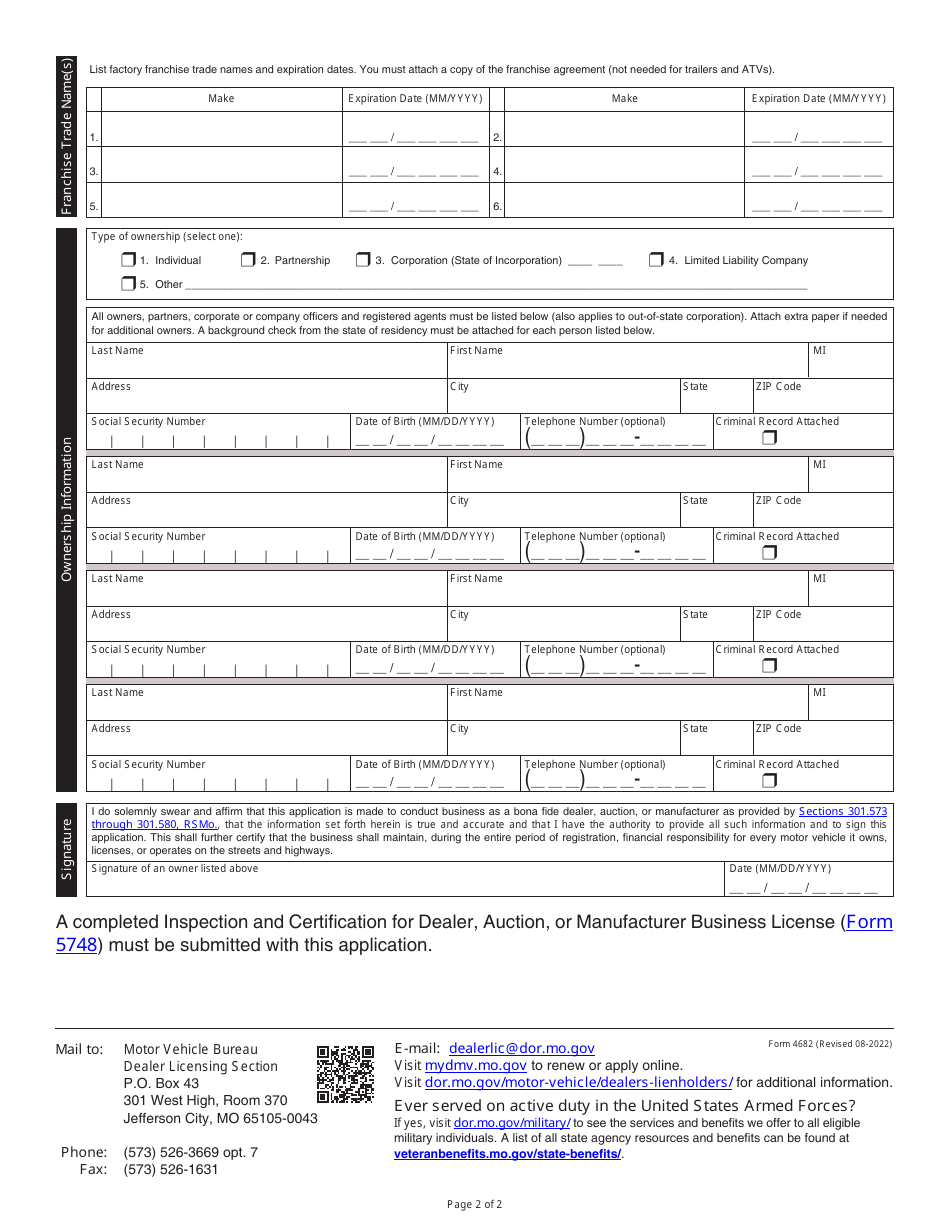 Form 4682 Download Fillable PDF or Fill Online Application for Dealer ...