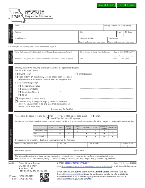 Form 1745 Request for Information - Missouri