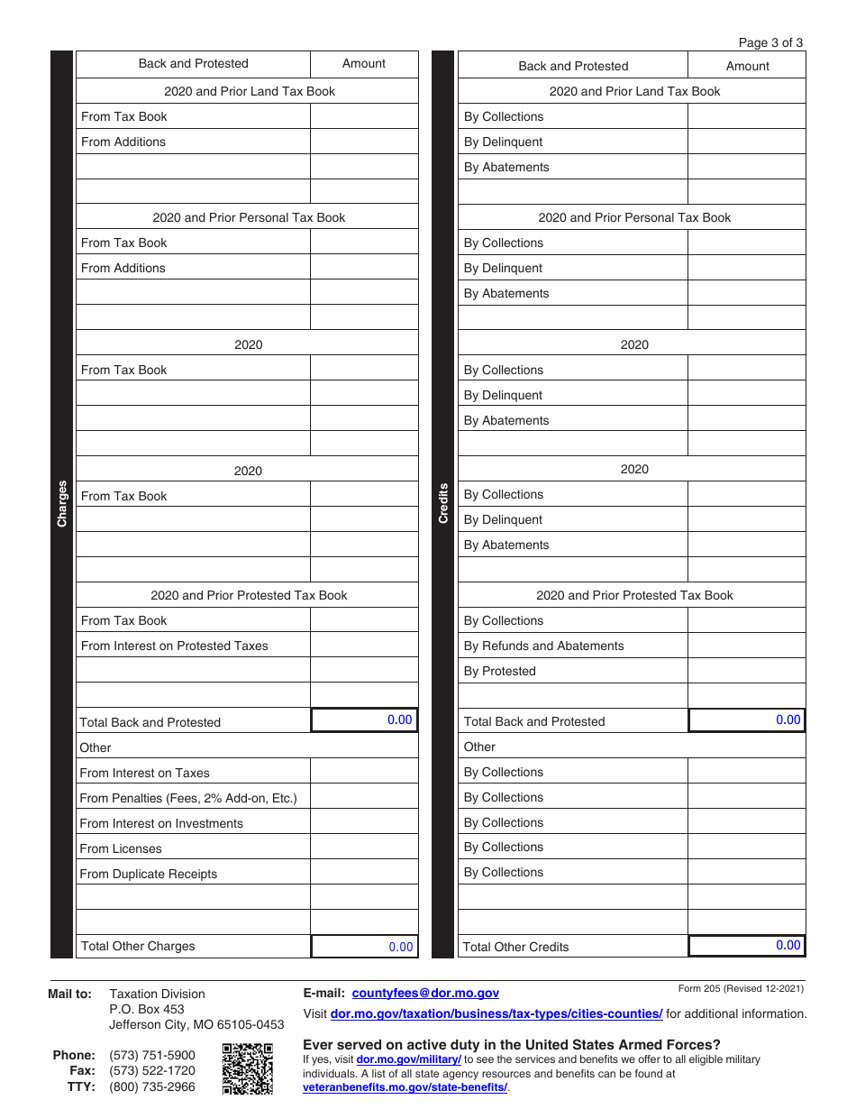 Form 205 Collectors Annual Settlement - Missouri, Page 3