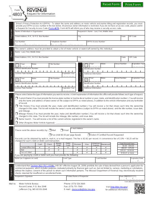 Form 4803 Request for Information - Missouri