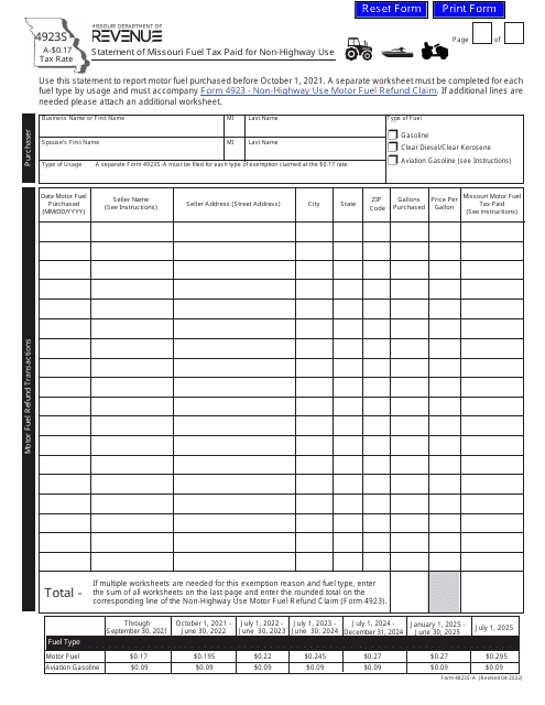 Form 4923S-A  Printable Pdf