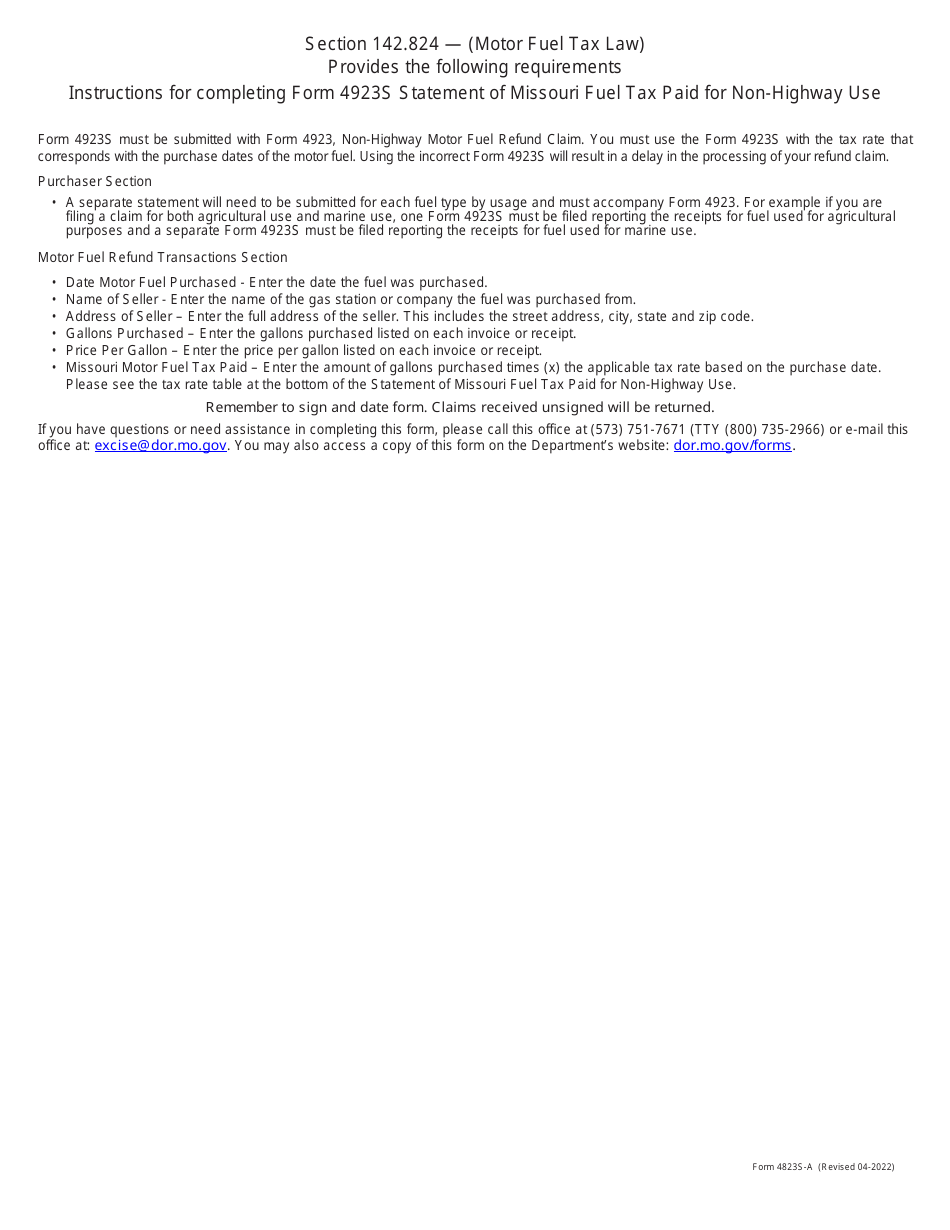 Form 4923S-A $0.17 Tax Rate Statement of Missouri Fuel Tax Paid for Non-highway Use - Missouri, Page 2