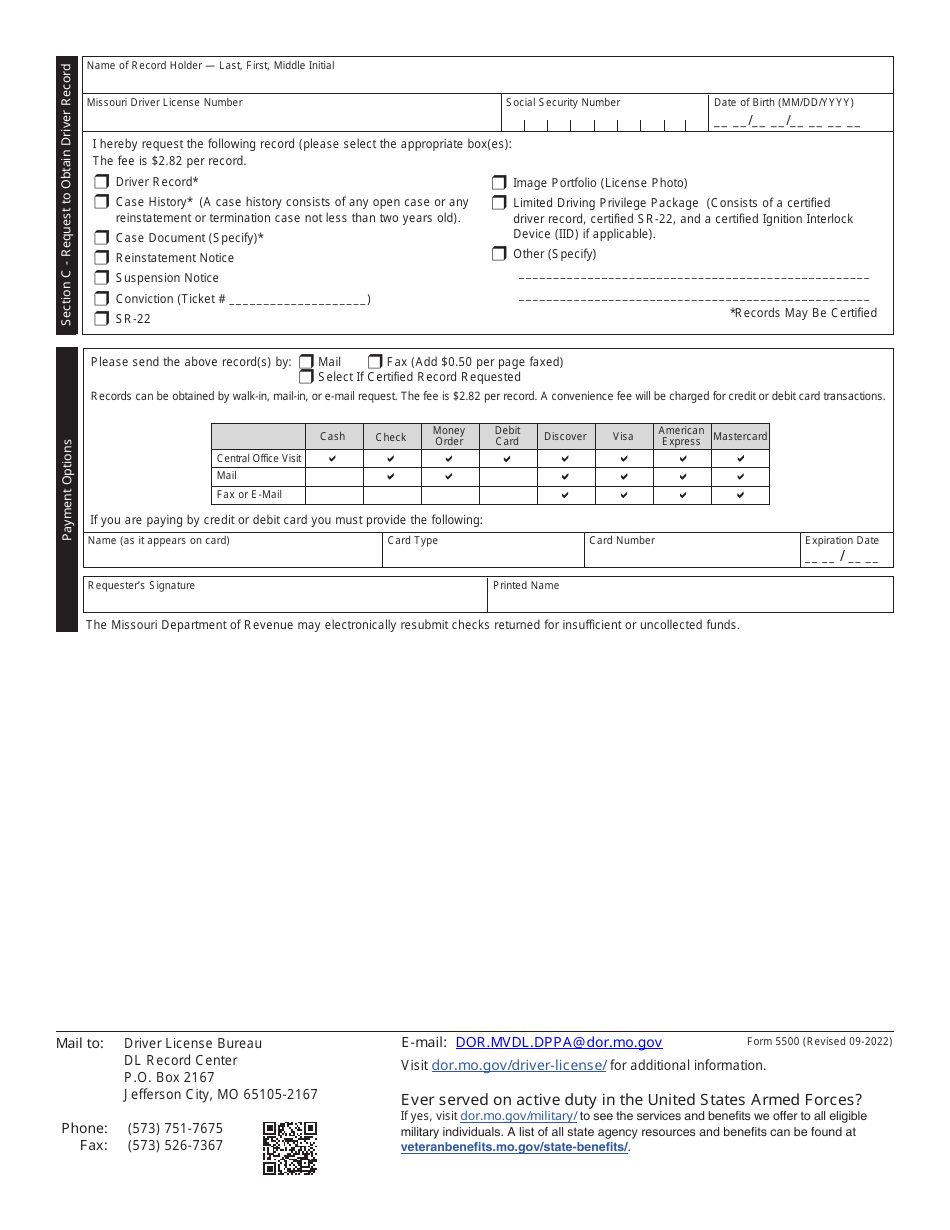 Form 5500 Request for Driver License Records and Personal Information - Missouri, Page 2