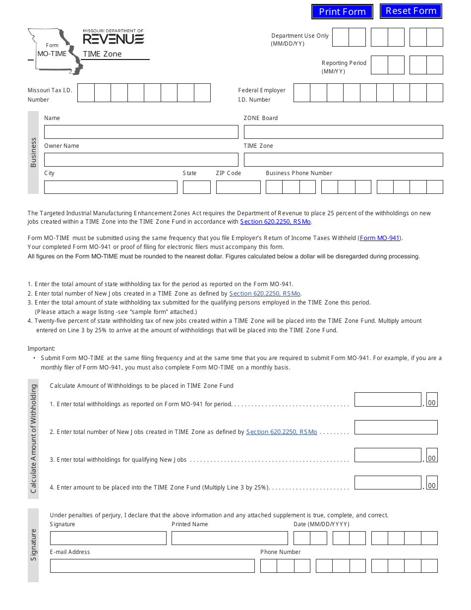 Form MO-TIME - Fill Out, Sign Online and Download Fillable PDF