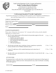 Document preview: Continuing Education Provider Application - Board of Dentistry - South Carolina