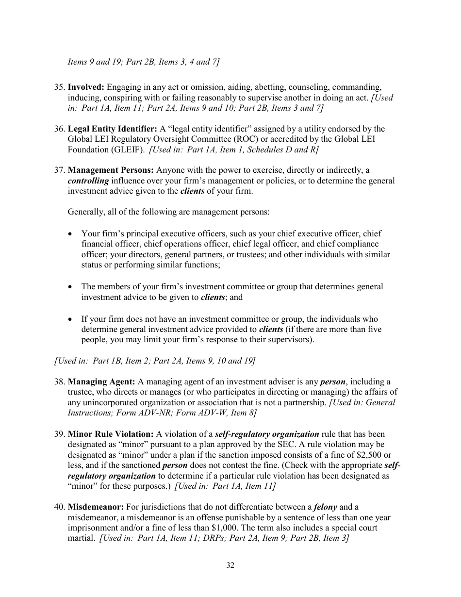 Instructions for Form ADV, SEC Form 1707 Uniform Application for Investment Adviser Registration and Report Form by Exempt Reporting Advisers, Page 32