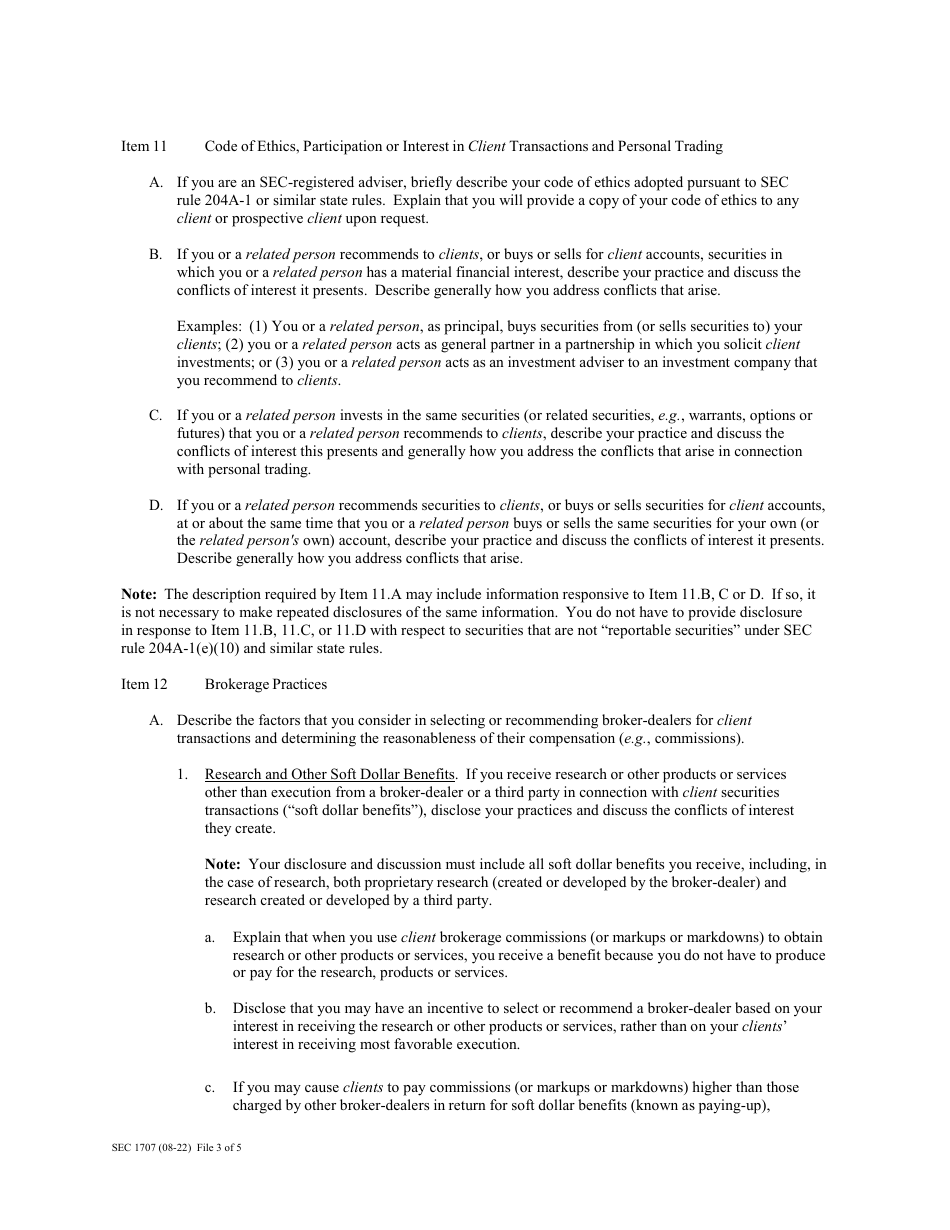 Form ADV (SEC Form 1707) Part 2 Uniform Application for Investment Adviser Registration - Uniform Requirements for the Investment Adviser Brochure and Brochure Supplements, Page 11