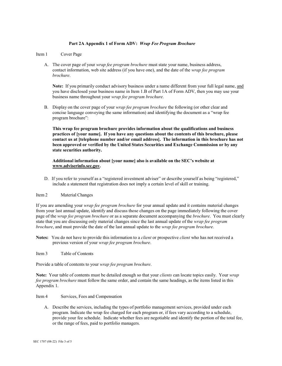 Form ADV (SEC Form 1707) Part 2 Uniform Application for Investment Adviser Registration - Uniform Requirements for the Investment Adviser Brochure and Brochure Supplements, Page 18