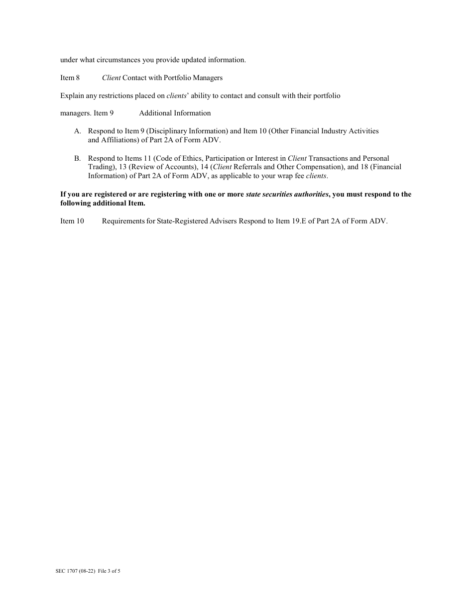 Form ADV (SEC Form 1707) Part 2 Uniform Application for Investment Adviser Registration - Uniform Requirements for the Investment Adviser Brochure and Brochure Supplements, Page 20