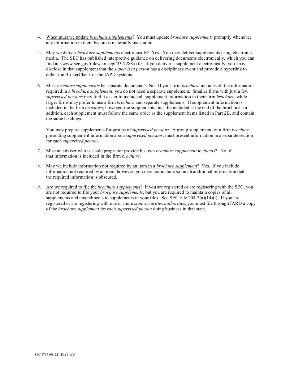 Form ADV (SEC Form 1707) Part 2 Uniform Application for Investment Adviser Registration - Uniform Requirements for the Investment Adviser Brochure and Brochure Supplements, Page 22