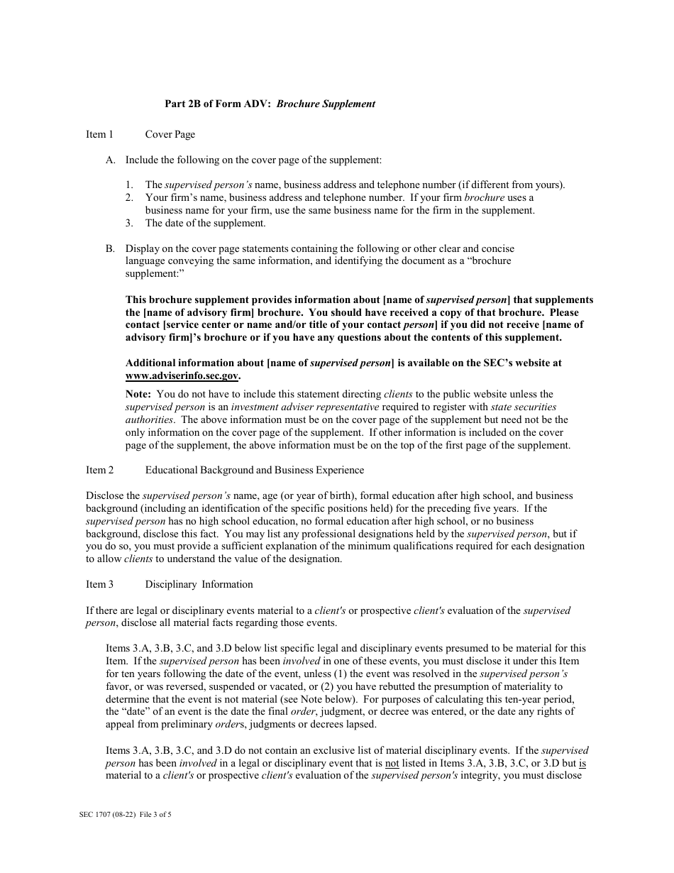 Form ADV (SEC Form 1707) Part 2 Uniform Application for Investment Adviser Registration - Uniform Requirements for the Investment Adviser Brochure and Brochure Supplements, Page 23