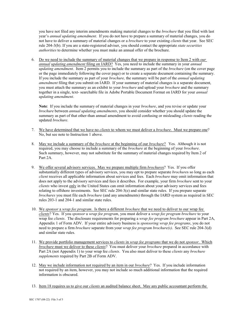 Form ADV (SEC Form 1707) Part 2 Uniform Application for Investment Adviser Registration - Uniform Requirements for the Investment Adviser Brochure and Brochure Supplements, Page 4