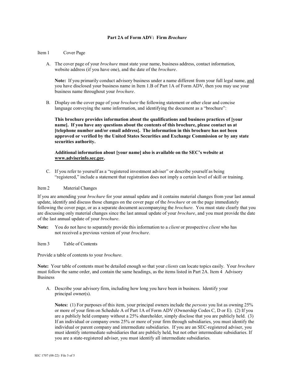 Form ADV (SEC Form 1707) Part 2 Uniform Application for Investment Adviser Registration - Uniform Requirements for the Investment Adviser Brochure and Brochure Supplements, Page 6