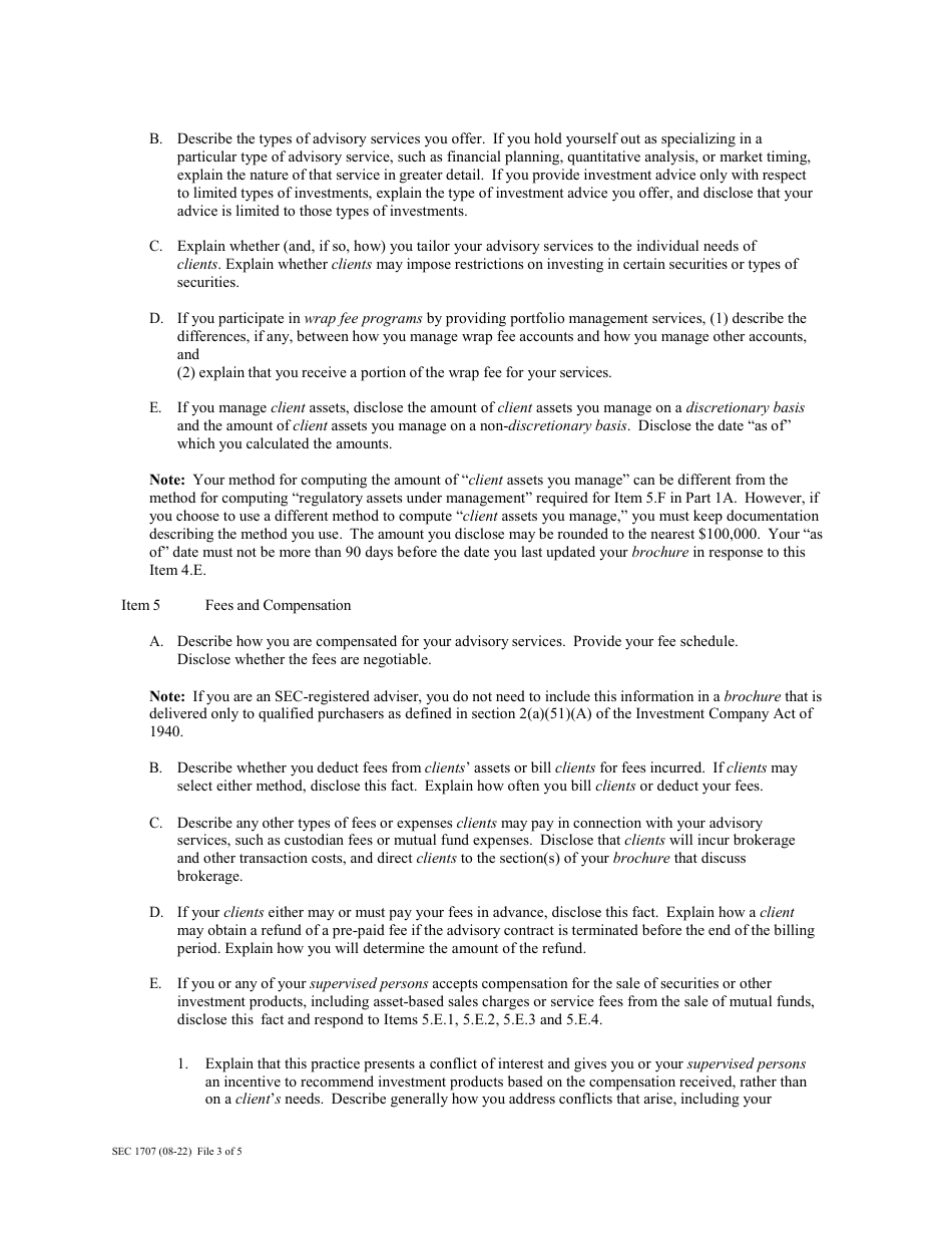 Form ADV (SEC Form 1707) Part 2 Uniform Application for Investment Adviser Registration - Uniform Requirements for the Investment Adviser Brochure and Brochure Supplements, Page 7