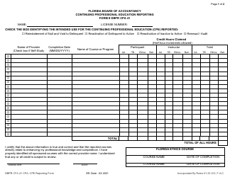 Form DBPR CPA41 Continuing Professional Education Reporting Form - Florida