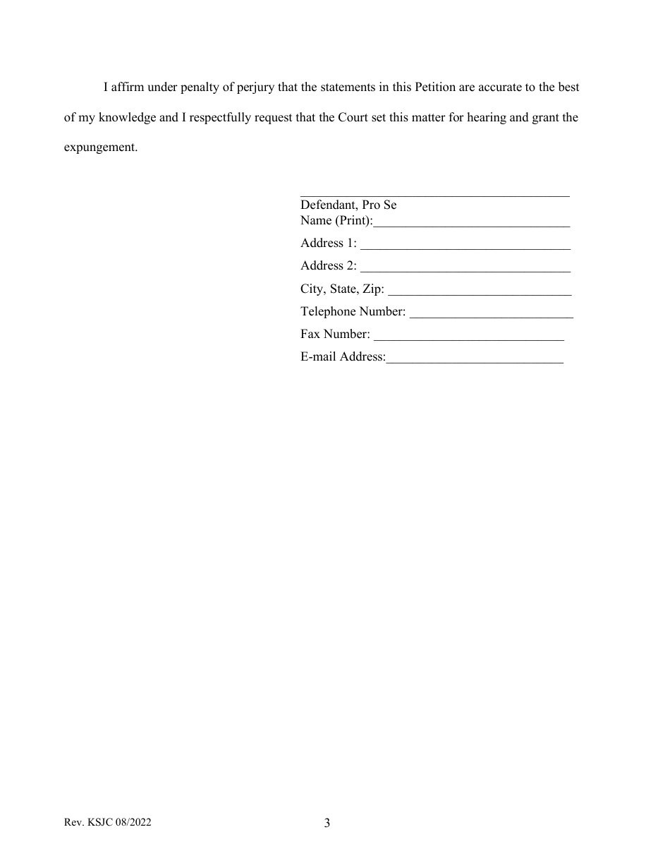 Kansas Petition for Expungement of Conviction or Diversion Download