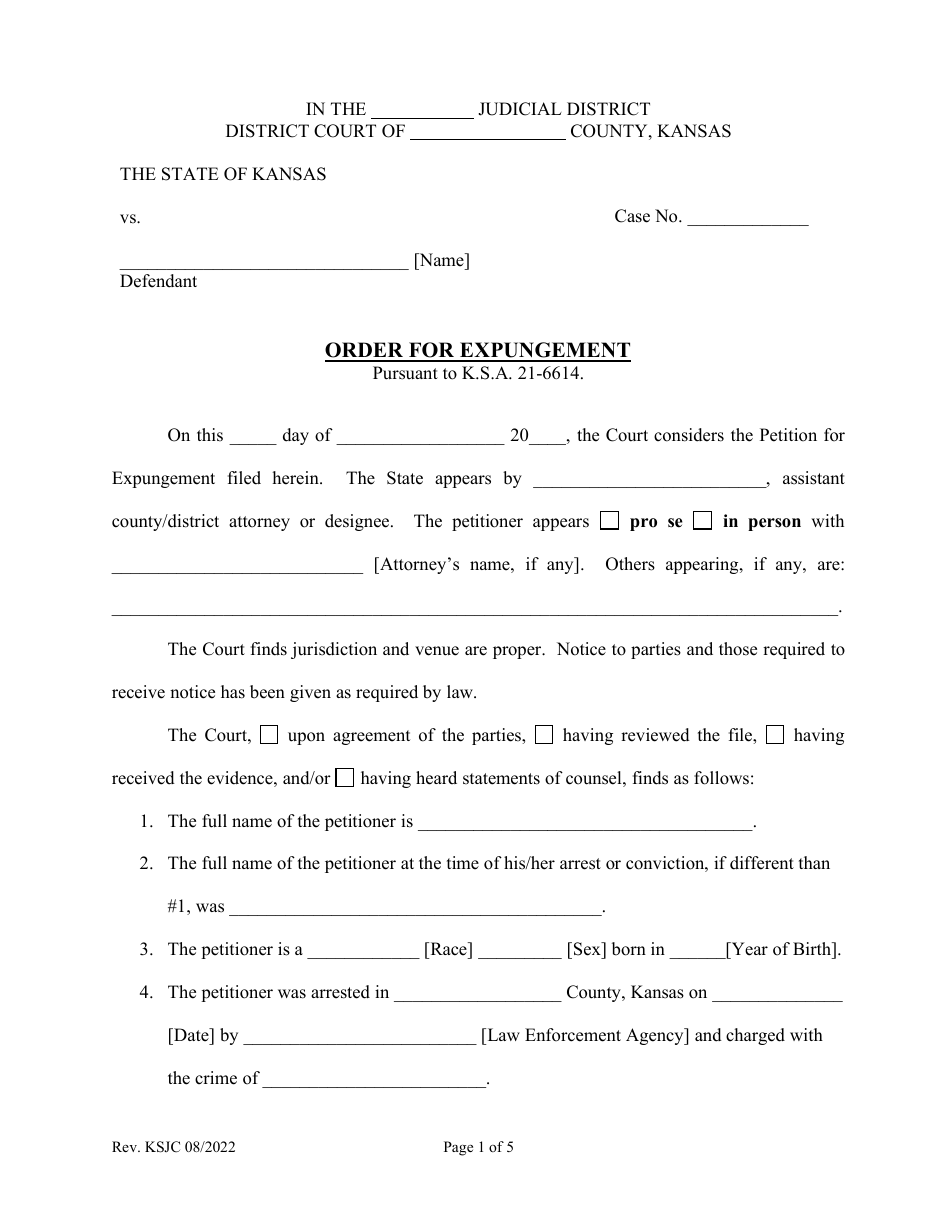 Order for Expungement - Kansas, Page 1