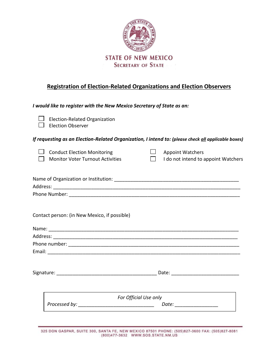 Registration of Election-Related Organizations and Election Observers - New Mexico, Page 1