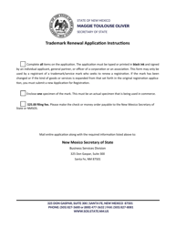Document preview: Application for Renewal of Trademark/Service Mark - New Mexico