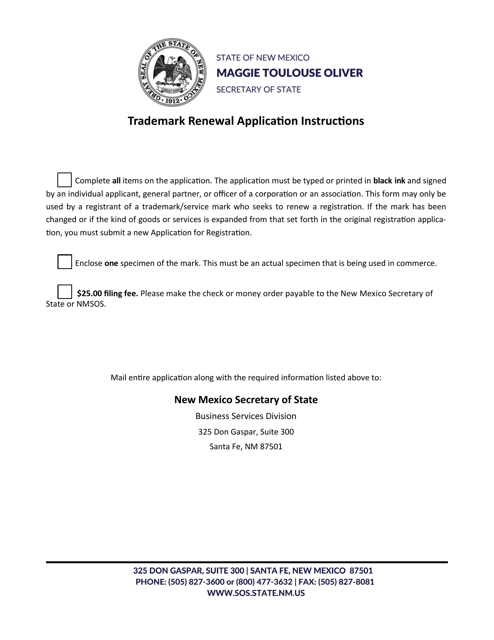 Application for Renewal of Trademark / Service Mark - New Mexico Download Pdf