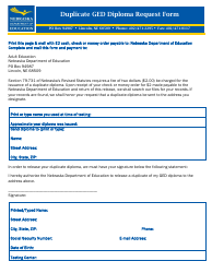 Document preview: Duplicate Ged Diploma Request Form - Nebraska