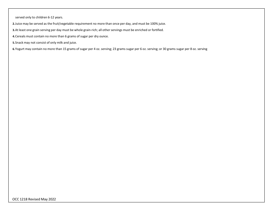 Form OCC1218 Weekly Menu Planner - Children Aged 1 to 12 - Maryland, Page 4