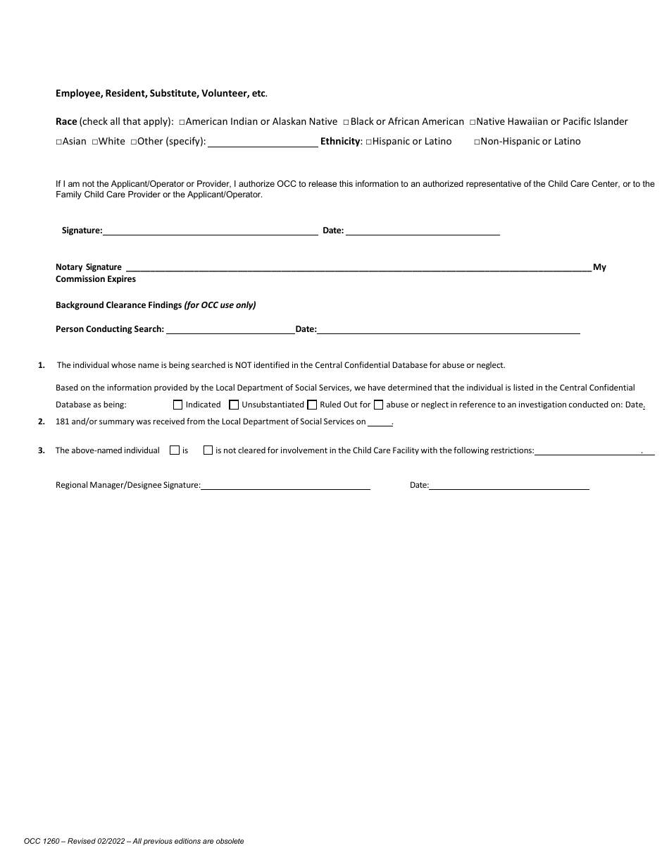 Form OCC1260 Release of Information - Child Care - Maryland, Page 2