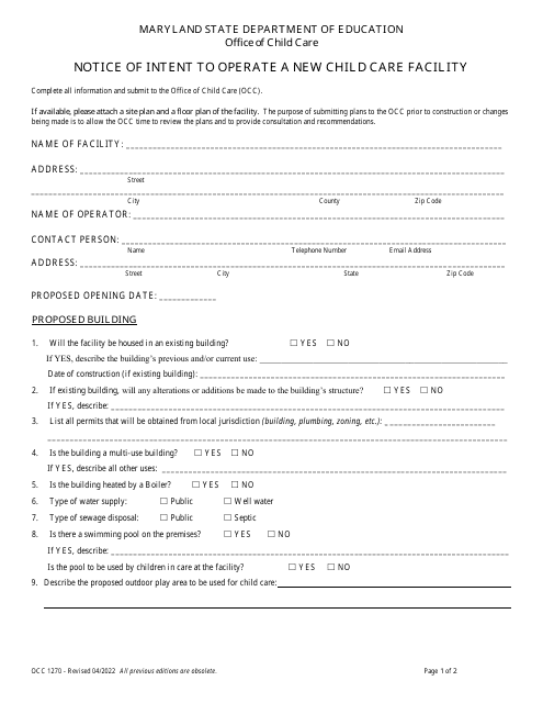 Form OCC1270  Printable Pdf