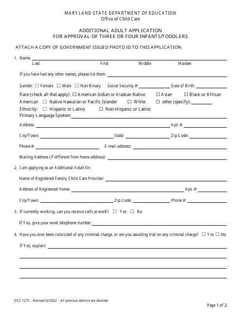 Form OCC1275  Printable Pdf