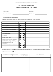Form OCC1285 Health History Form for Use in Drop-In Child Care Centers - Maryland