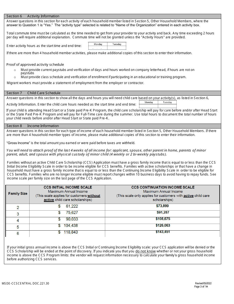 Form DOC.221.30 New  Redetermination Application - Child Care Scholarship Program - Maryland, Page 3
