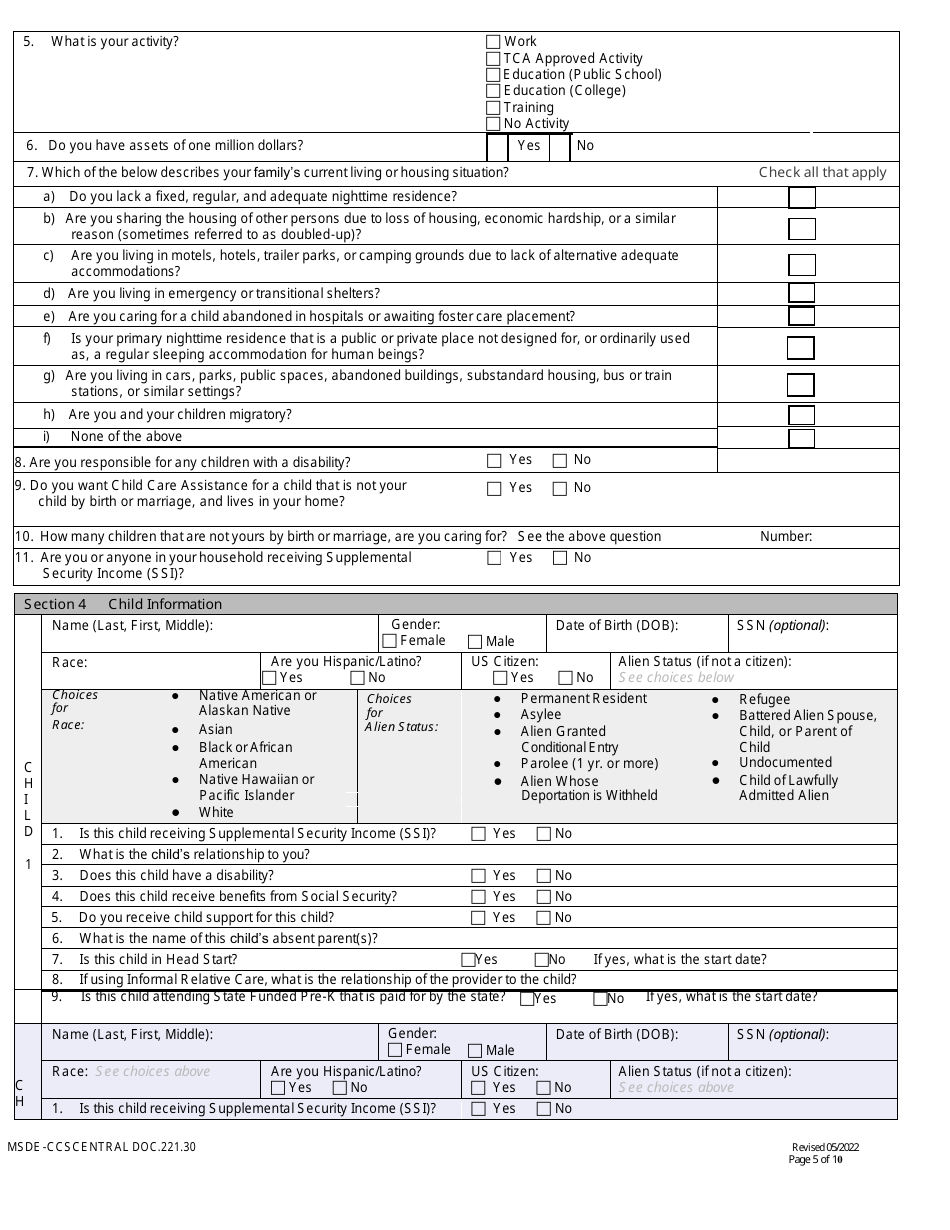 Form DOC.221.30 New  Redetermination Application - Child Care Scholarship Program - Maryland, Page 5