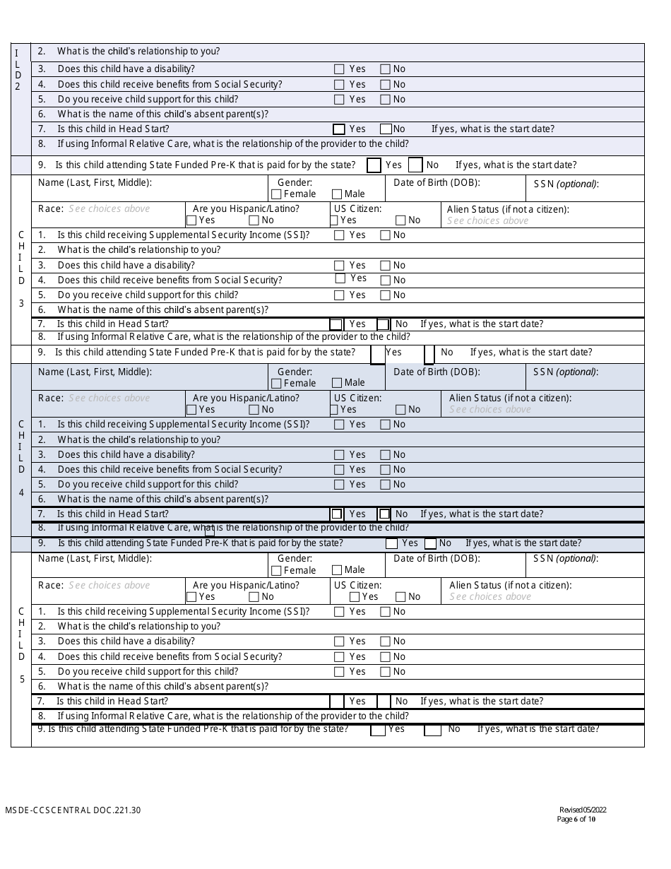 Form DOC.221.30 New  Redetermination Application - Child Care Scholarship Program - Maryland, Page 6