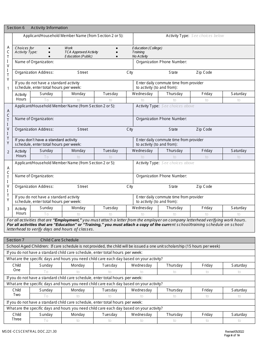 Form DOC.221.30 New  Redetermination Application - Child Care Scholarship Program - Maryland, Page 8
