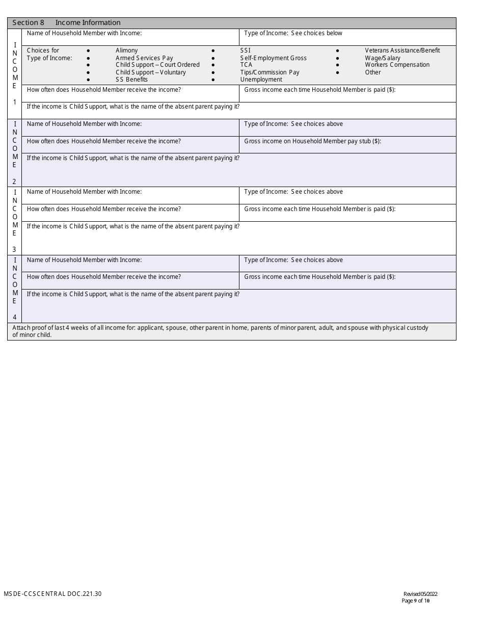 Form DOC.221.30 New  Redetermination Application - Child Care Scholarship Program - Maryland, Page 9