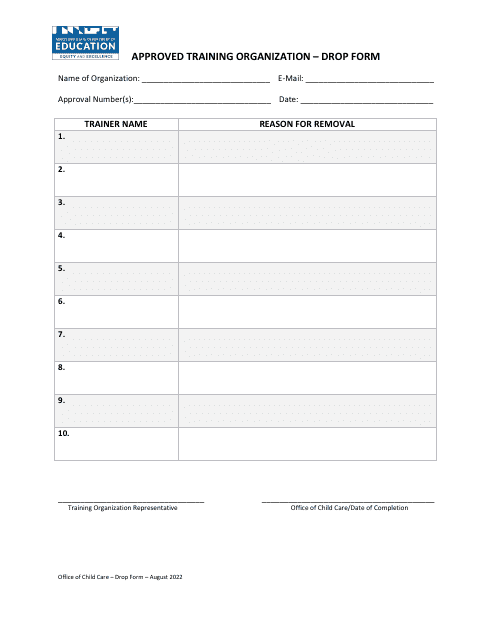 Approved Training Organization - Drop Form - Maryland Download Pdf