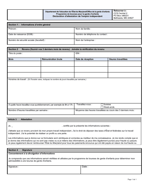 Self-employment Attestation Statement - Maryland (French) Download Pdf