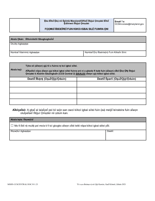 Form DOC.911.23 Voluntary Closure Days Request Form - Maryland (Yoruba)