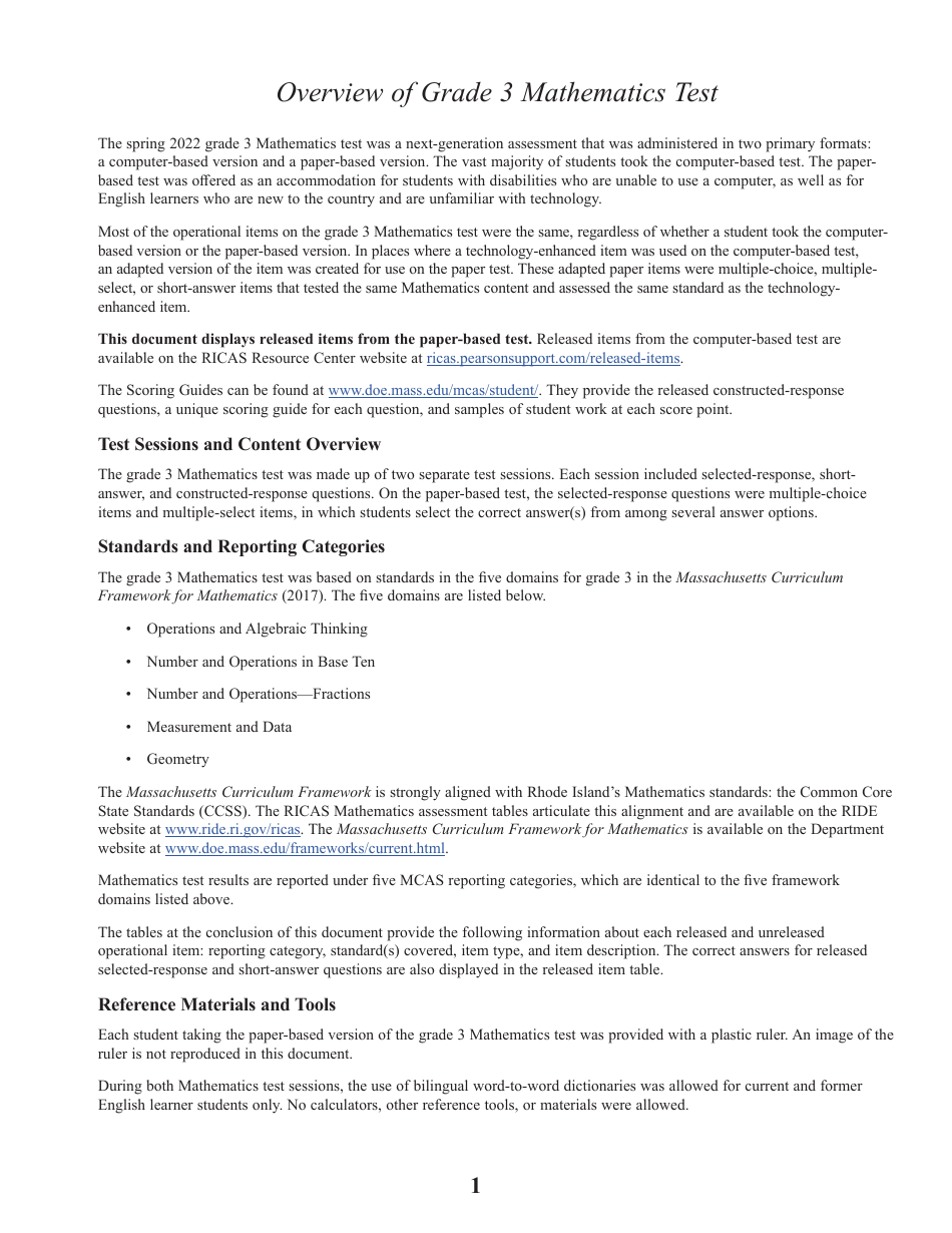 Release of Spring Ricas Test Items From the Grade 3 Mathematics Paper-Based Test - Rhode Island, Page 3