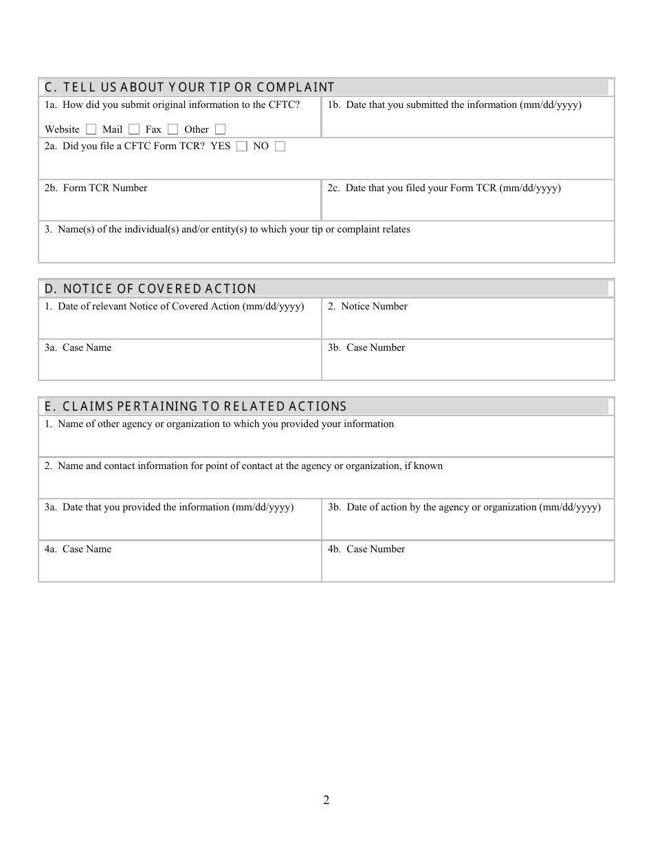 CFTC Form WB-APP Application for Award for Original Information Provided Pursuant to Section 23 of the Commodity Exchange Act, Page 2