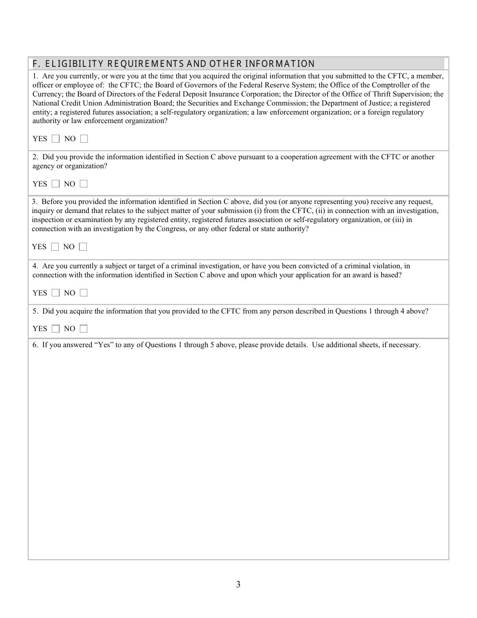 CFTC Form WB-APP Application for Award for Original Information Provided Pursuant to Section 23 of the Commodity Exchange Act, Page 3