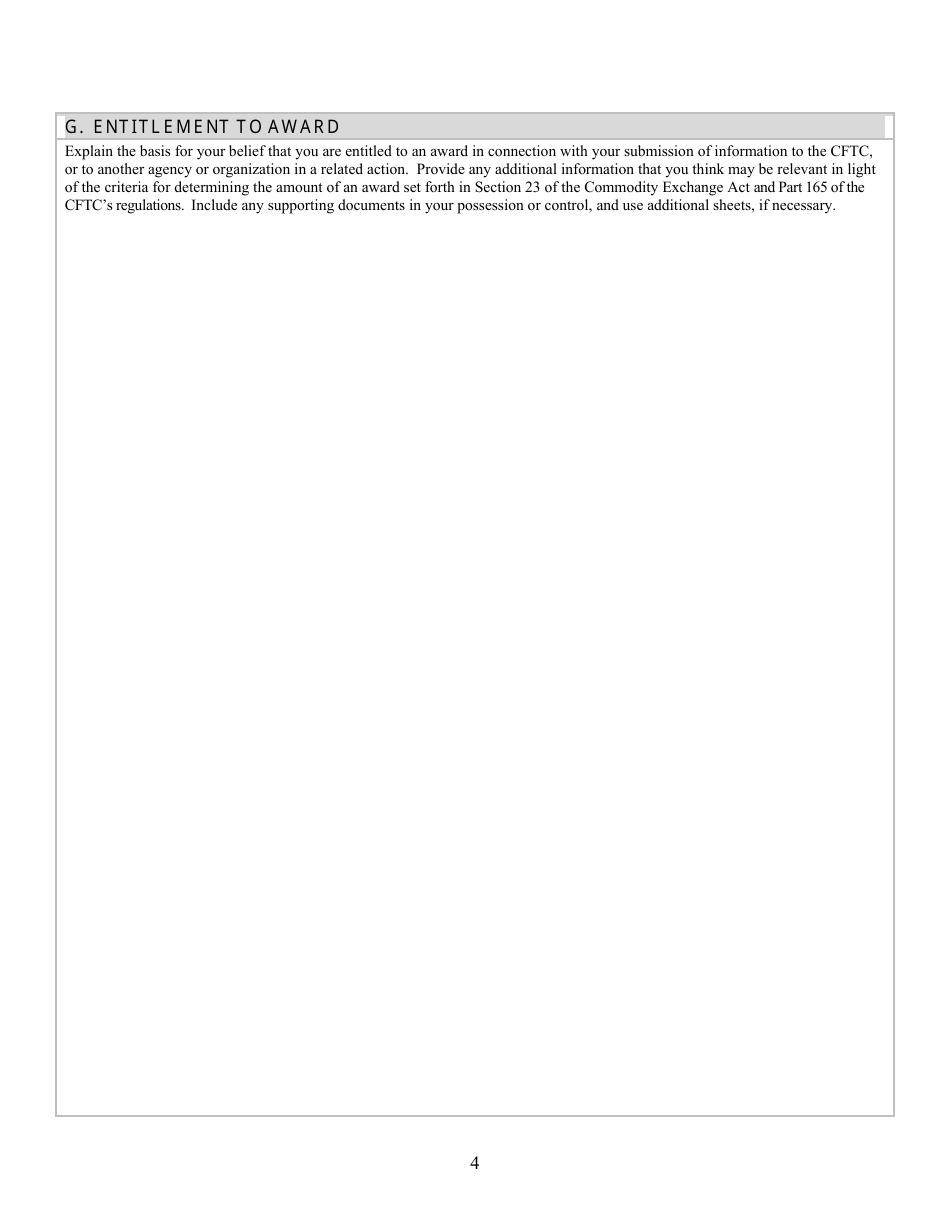 CFTC Form WB-APP Application for Award for Original Information Provided Pursuant to Section 23 of the Commodity Exchange Act, Page 4