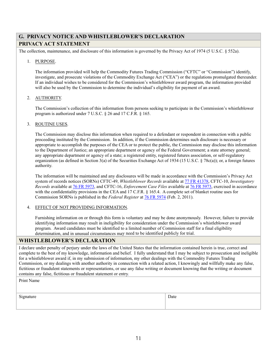 CFTC Form TCR Tip, Complaint or Referral, Page 11