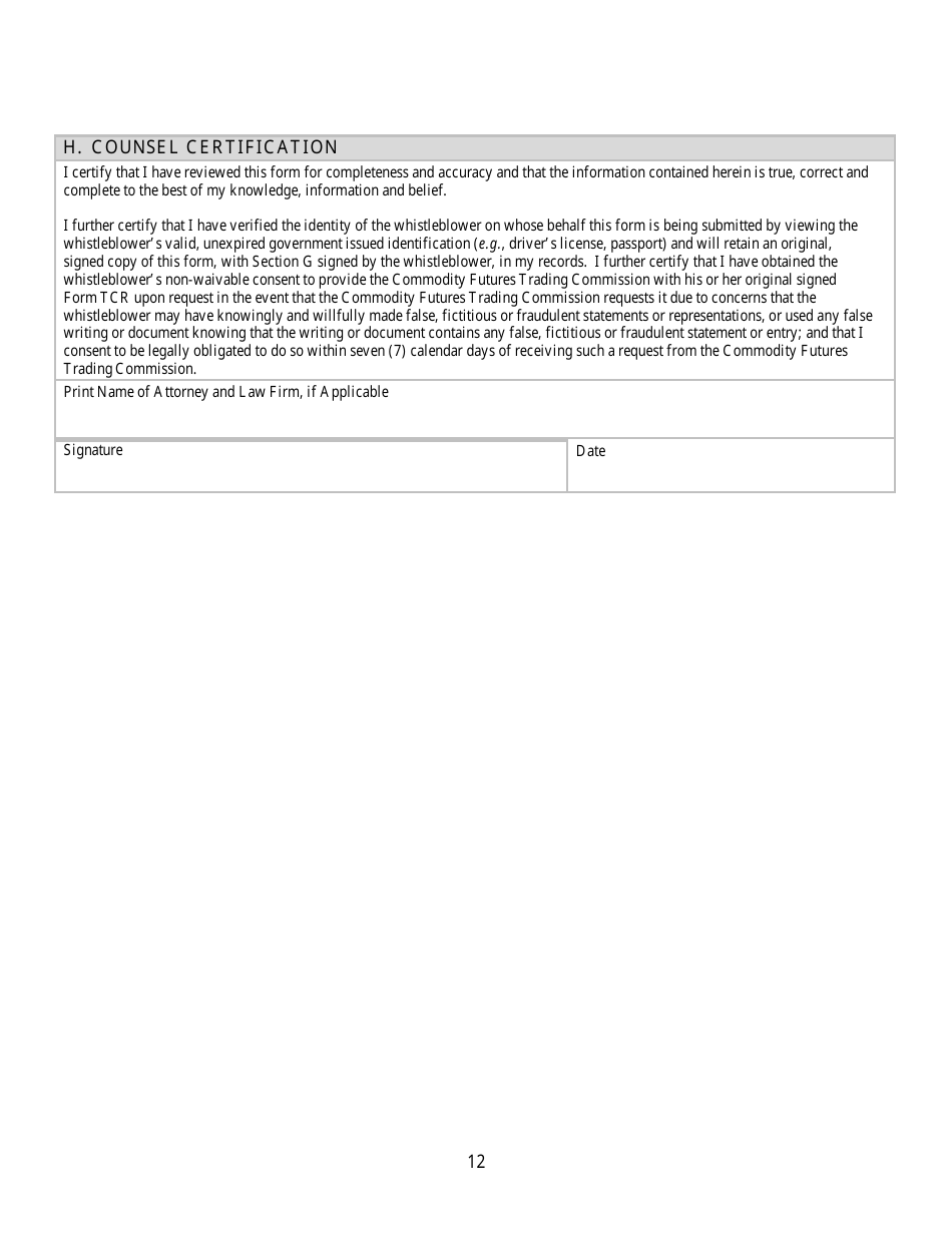 CFTC Form TCR Tip, Complaint or Referral, Page 12