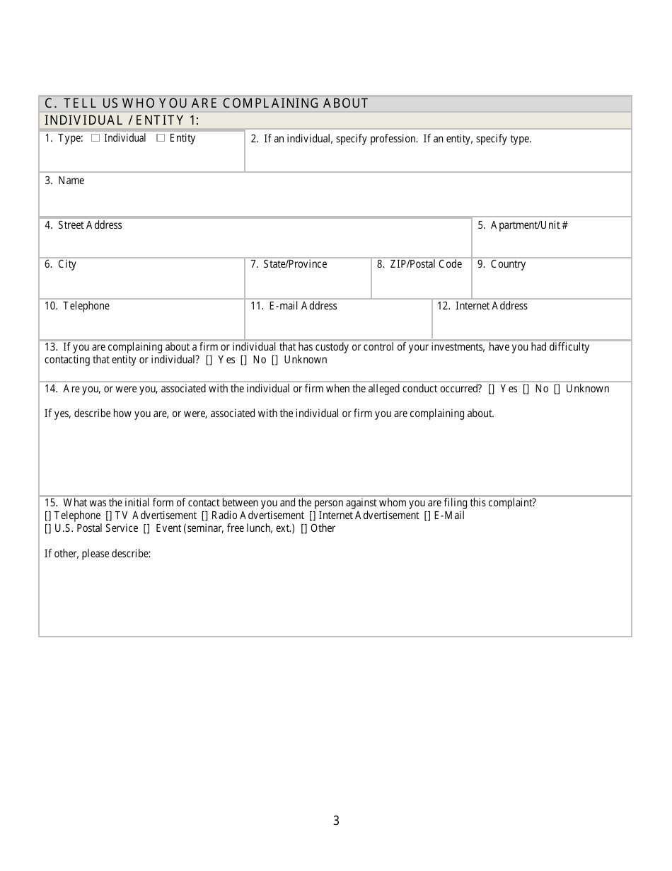 CFTC Form TCR Tip, Complaint or Referral, Page 3