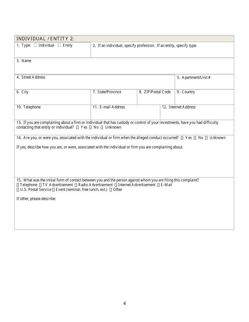 CFTC Form TCR Tip, Complaint or Referral, Page 4