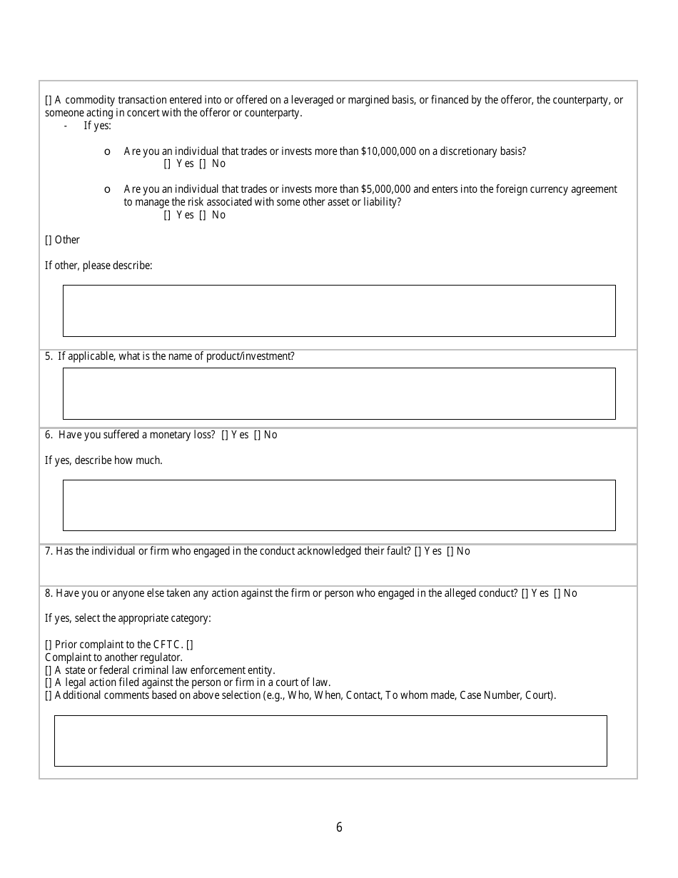 CFTC Form TCR Tip, Complaint or Referral, Page 6