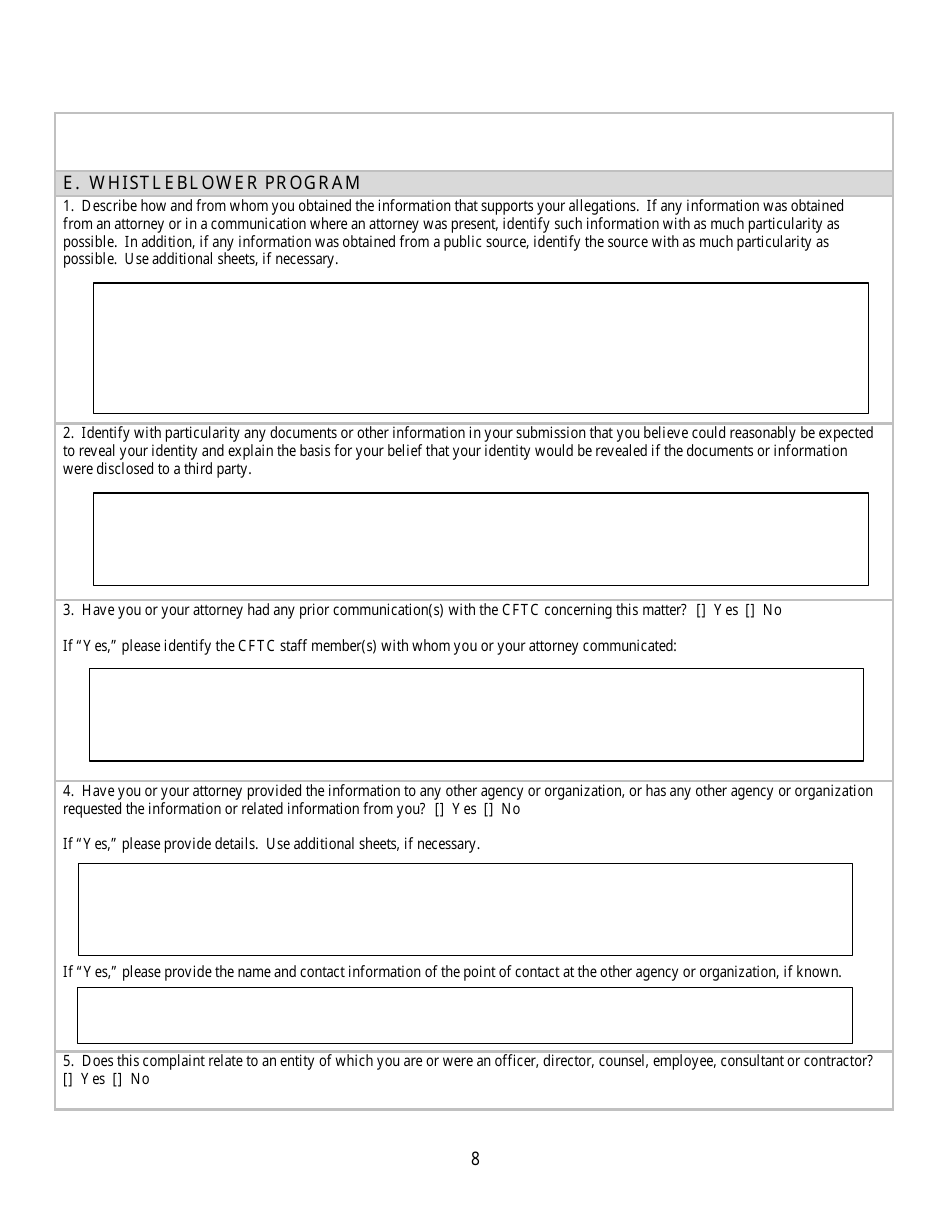 CFTC Form TCR Tip, Complaint or Referral, Page 8