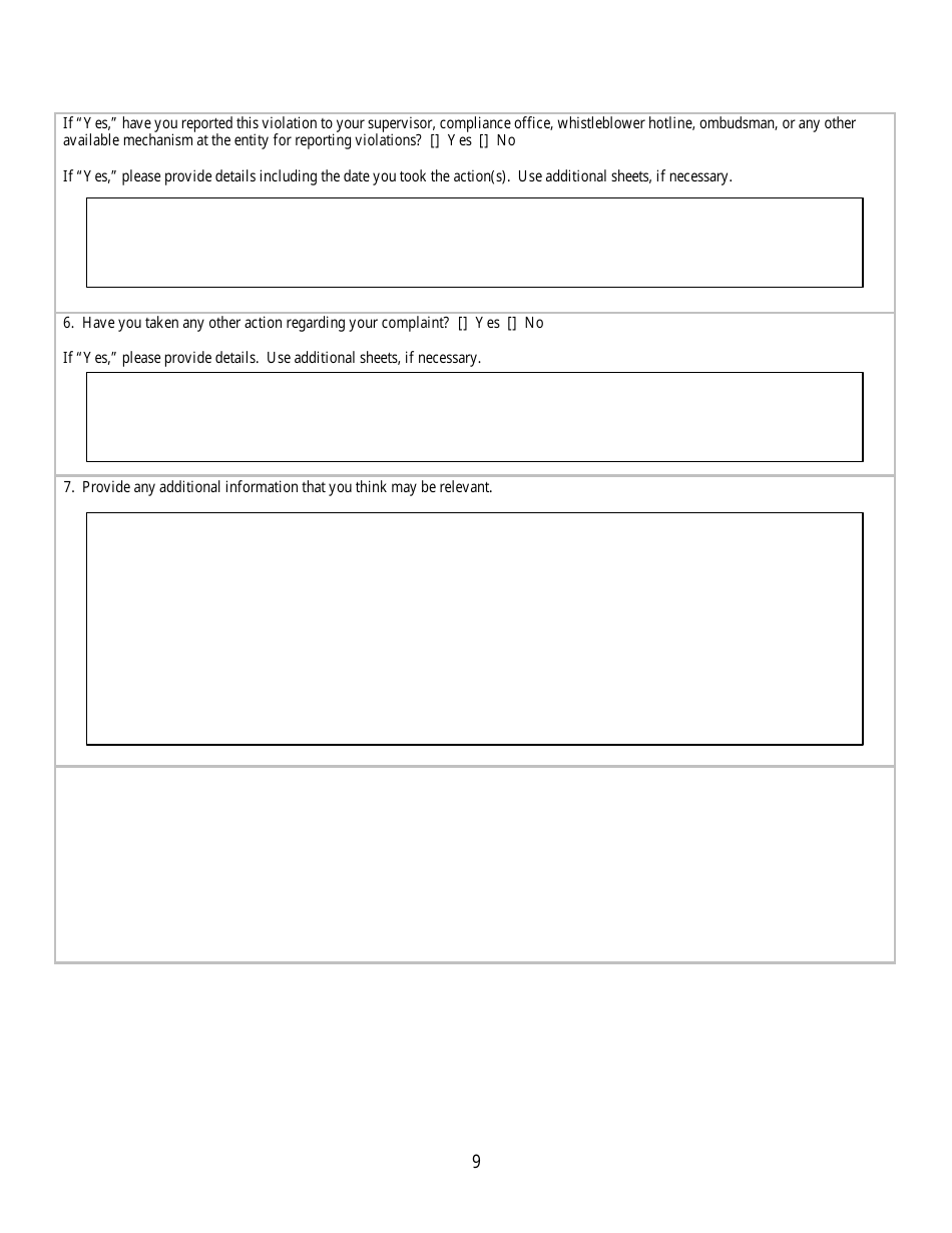CFTC Form TCR Tip, Complaint or Referral, Page 9